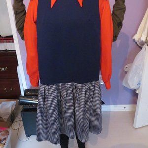 Vintage polyester dress, red/white/blue, size 6